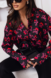La Balancia | Hurtownia Odzieży Damskiej Koszula Satynowa MADDIE - Cherry Bow Black (5907378505272)