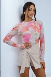 LaBalancia Bluzka tiulowa Blake - Watercolor flowers orange and pink (5907378508075)